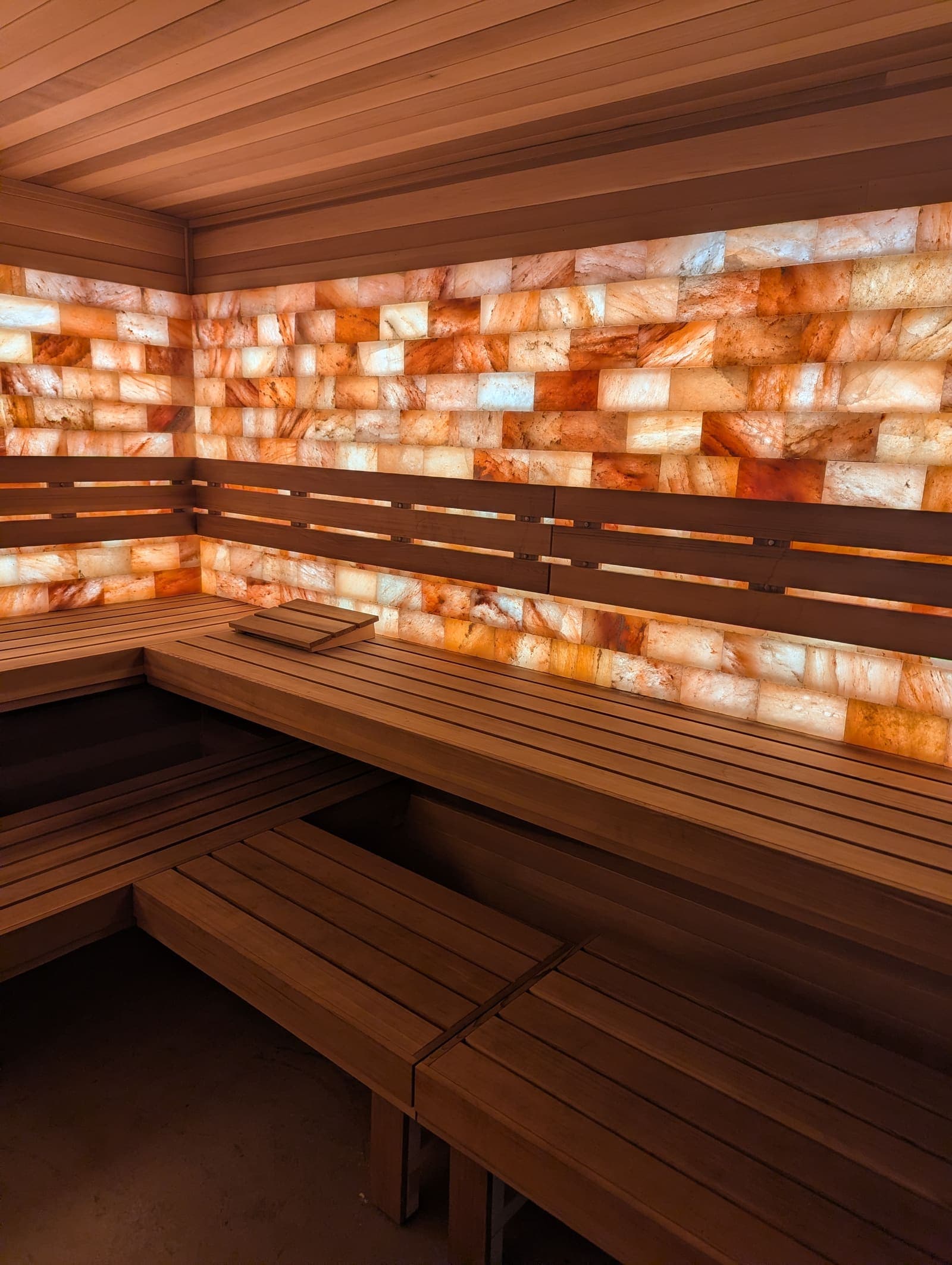 Himalayan salt sauna glowing amber
